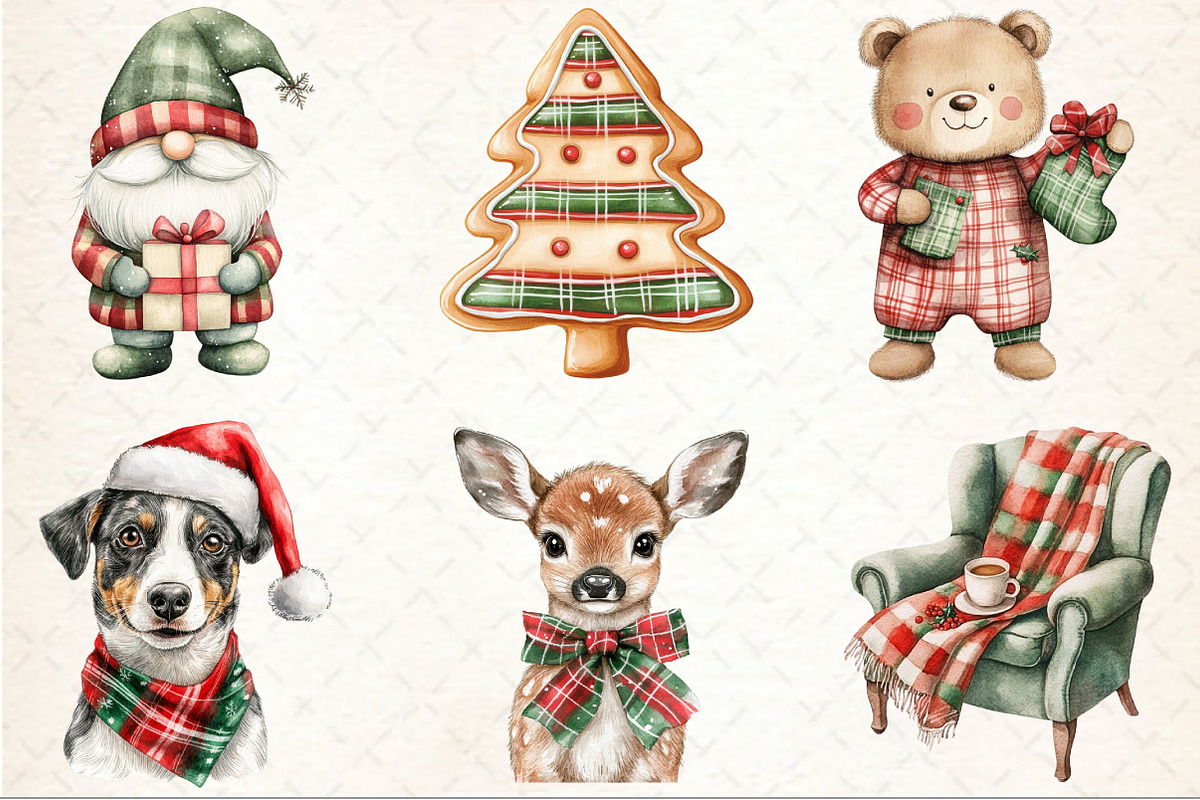 Red Green Plaid Christmas Clipart, an Illustration by Rose Art (Photo 3 of 7)