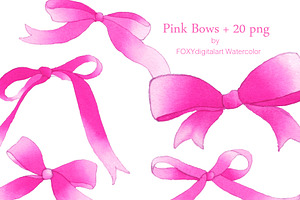 Watercolor Pink Bow Ribbon Clipart