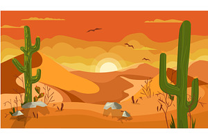 Sunset In Desert Concept Flat