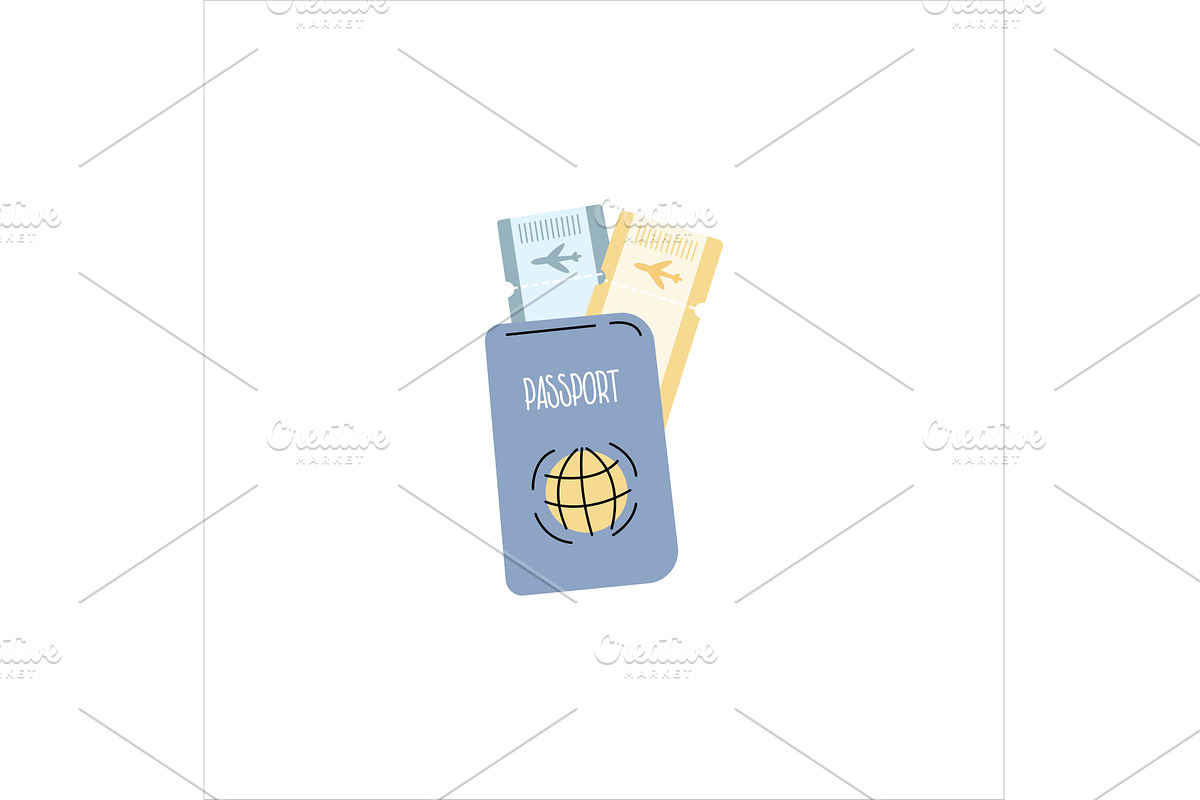 Passport and boarding pass. Air, a Transportation Illustration by Mila Di Art