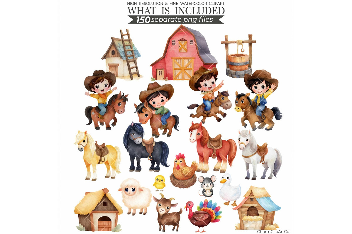 Watercolor Cowboy Clipart Bundle, an Illustration by CharmClipart (Photo 5 of 10)