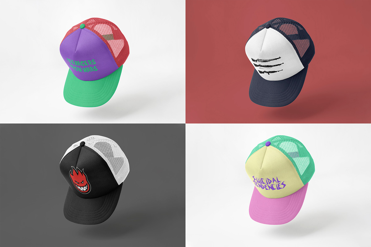 Realistic Trucker Hat Mockup, a Hat Mockup by Uncentrifuged Pressure (Photo 3 of 19)