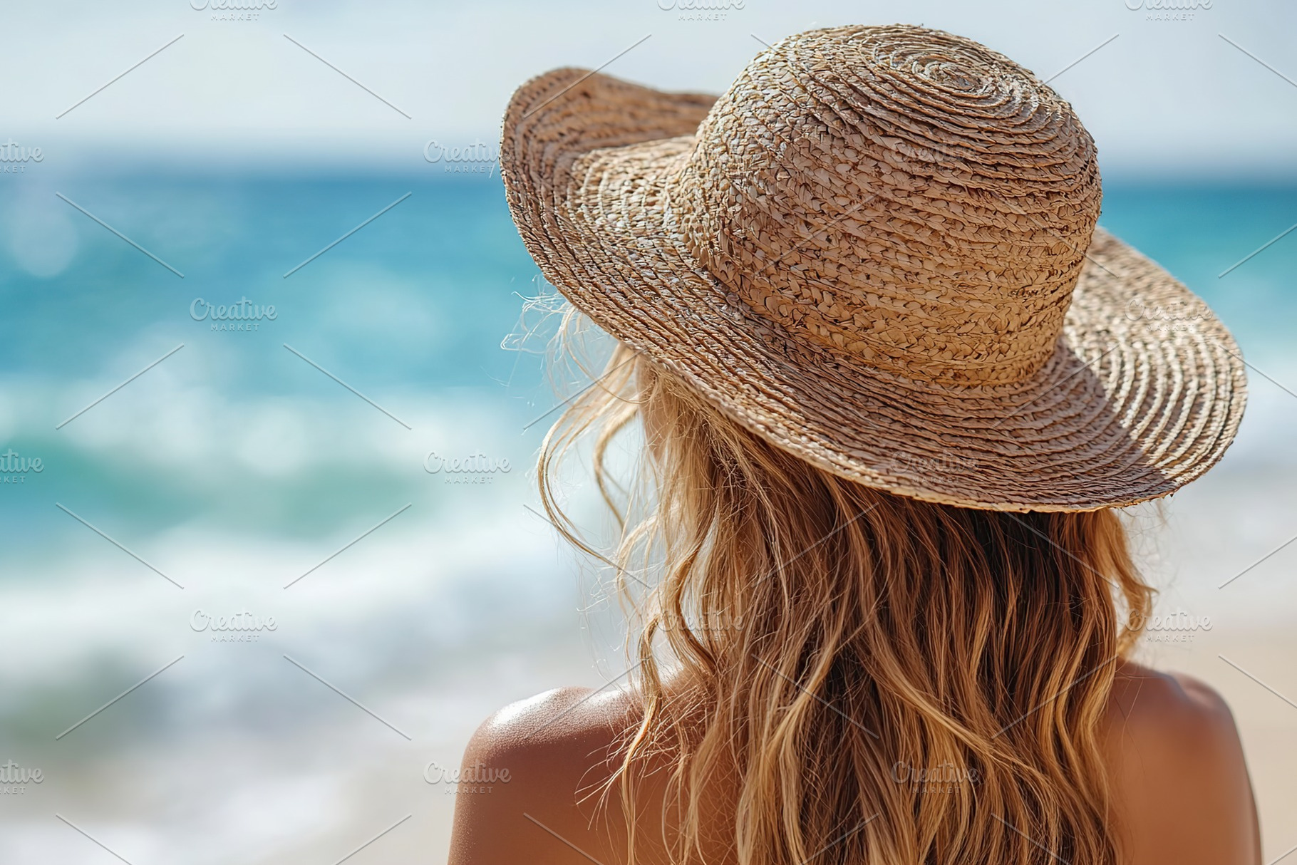 Woman enjoying a peaceful walk along a sunlit ocean beach in summer, a Person Photo by AlyaAnd