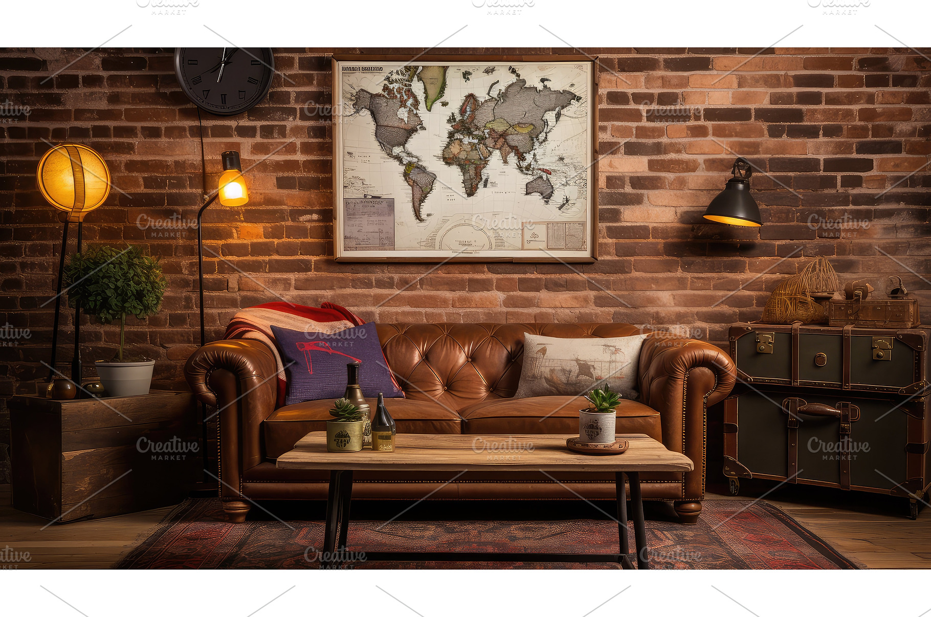 sofa rustic interior with poster ai, an Arts & Entertainment Photo by pikepicture
