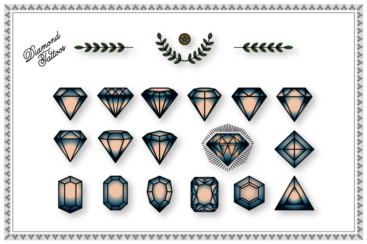 Diamond Tattoos Vector Pack, a Decorative Illustration by Vector Clash (Photo 3 of 4)