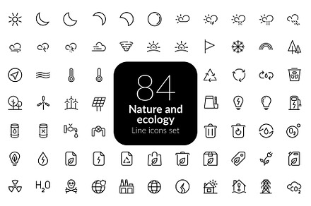 Nature & Ecology line icons set
