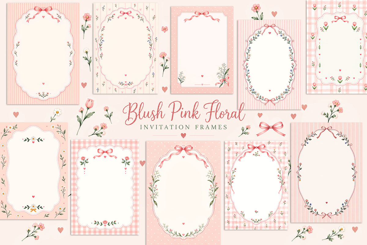 Blush Pink Floral Invitation Frames, a Background Graphic by by creative paper (Photo 1 of 7)