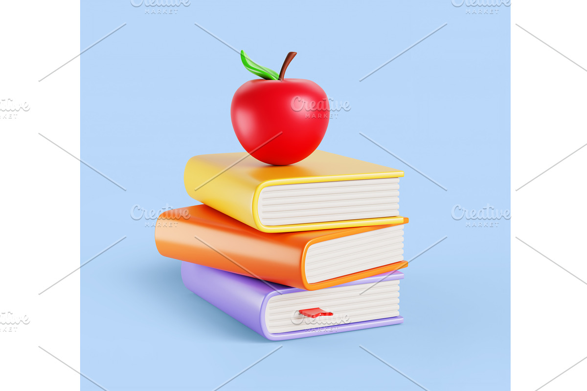 Stack of books with apple. Realistic, an Education Illustration by Marozhkastudio