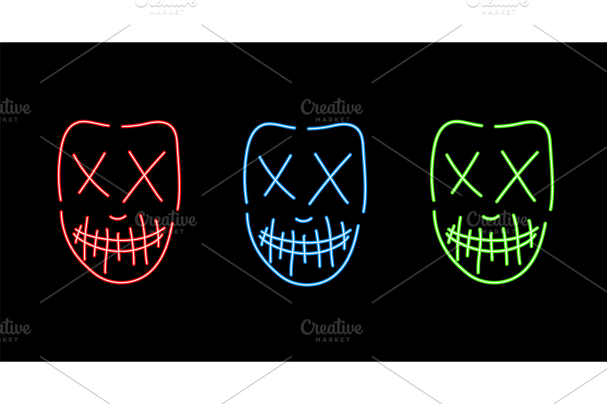 Neon zombie mask set. Creepy green, an Illustration by skripnikbb