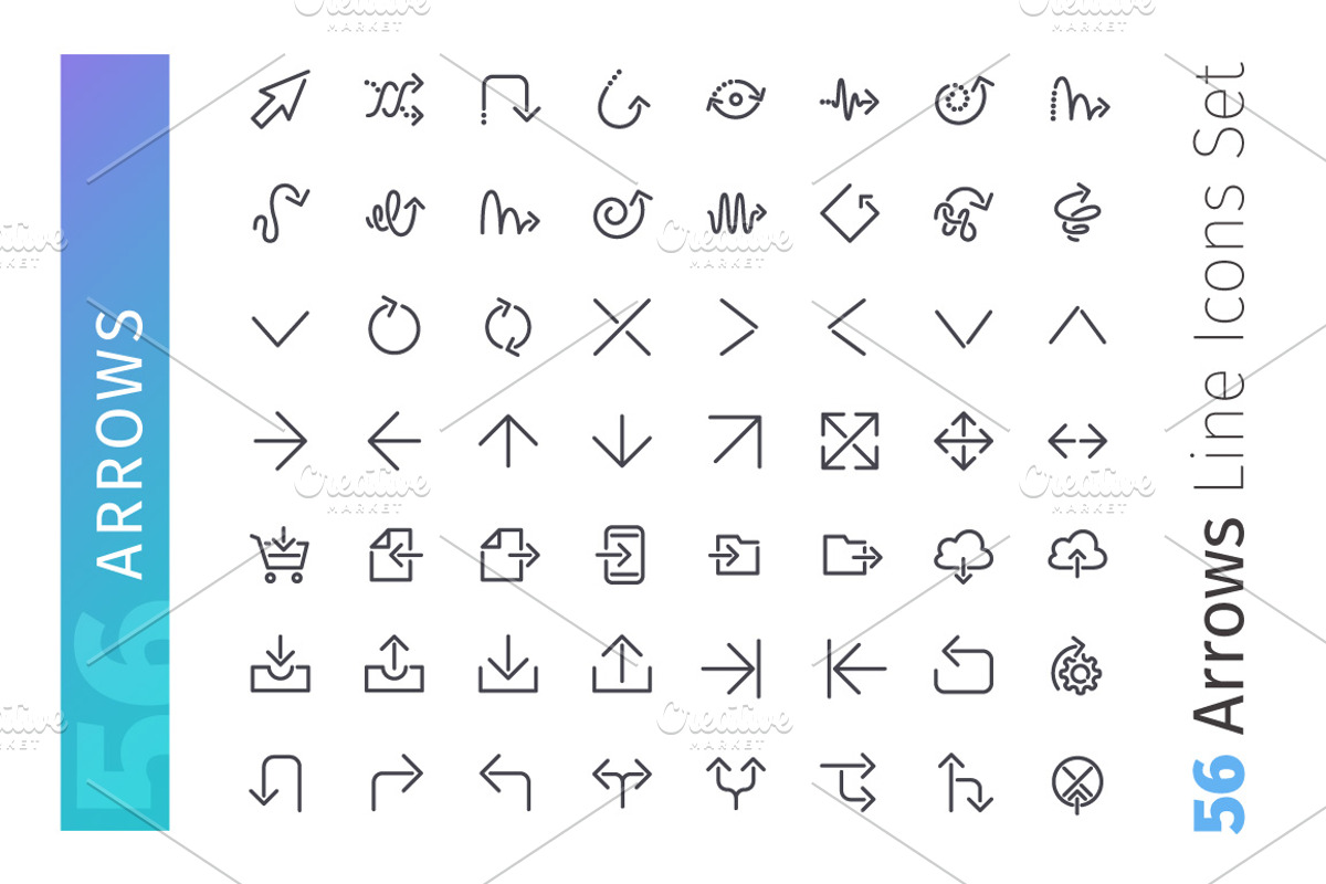 Arrow Line Icons Set, an Outline Icon by Voysla's Shop (Photo 2 of 4)