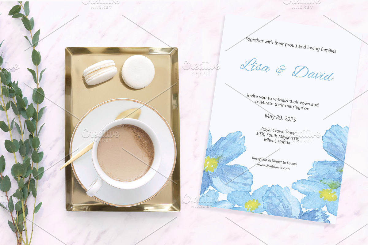 Blue Flower Watercolor Invitation, an Invitation Template by Love Design (Photo 2 of 7)