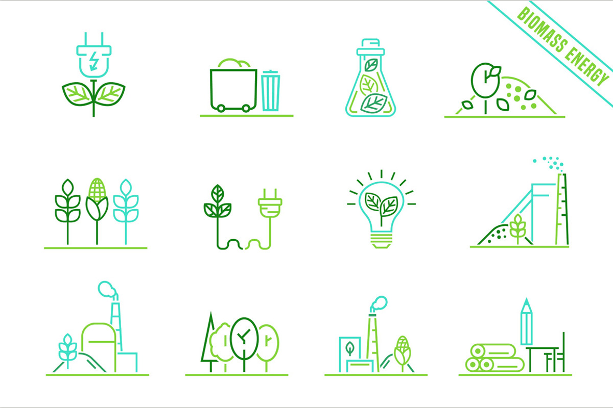 Biomass renewable energy signs colle, an Outline Icon by Anna's Shop