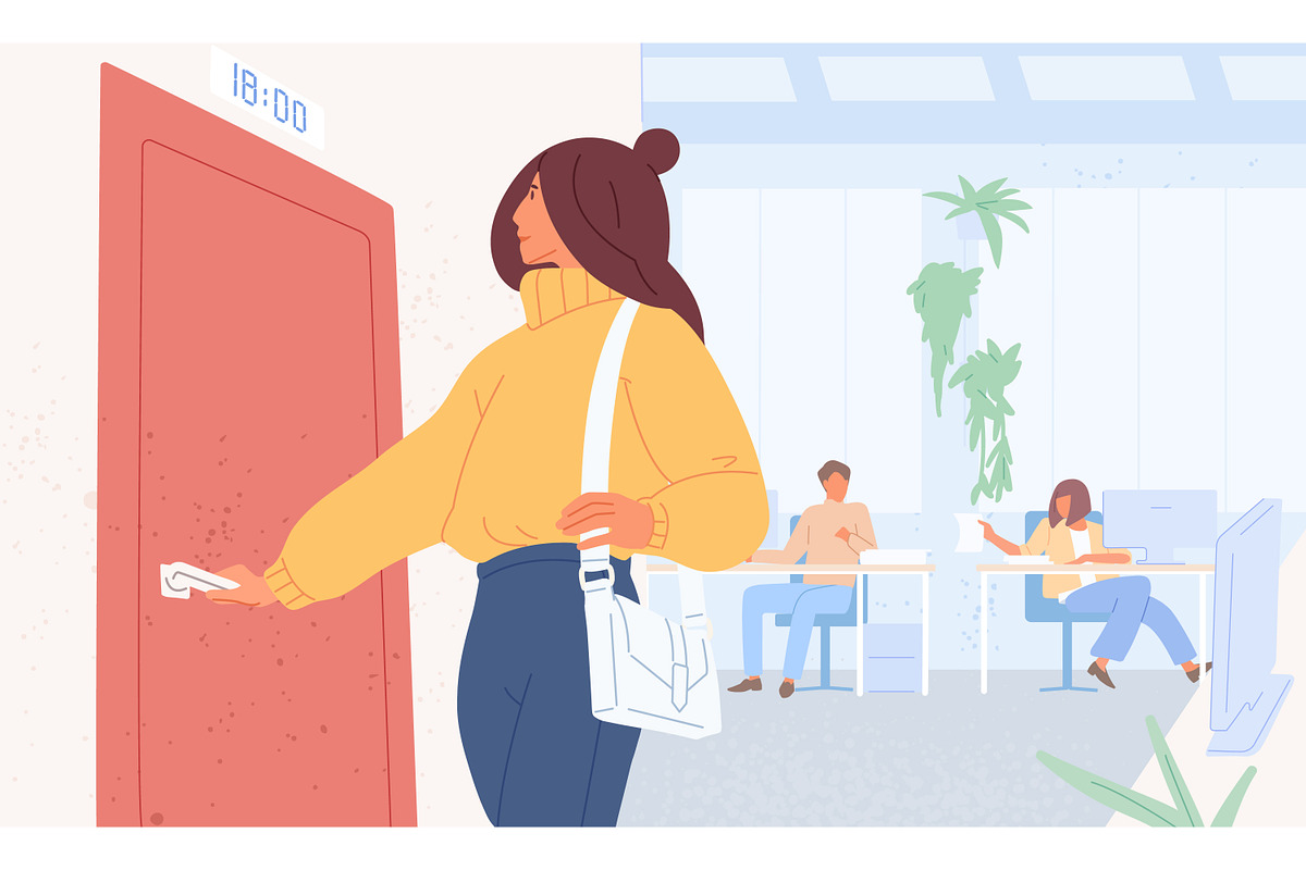 Woman leaving work on time, a Person Illustration by Good Studio (Photo 1 of 3)