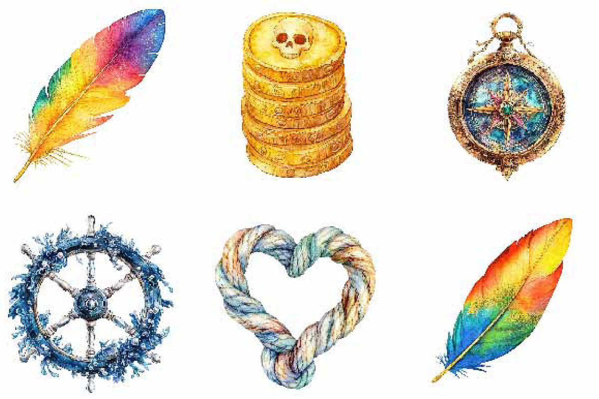 Watercolor Piratecore Clipart, an Illustration by Designking (Photo 3 of 5)