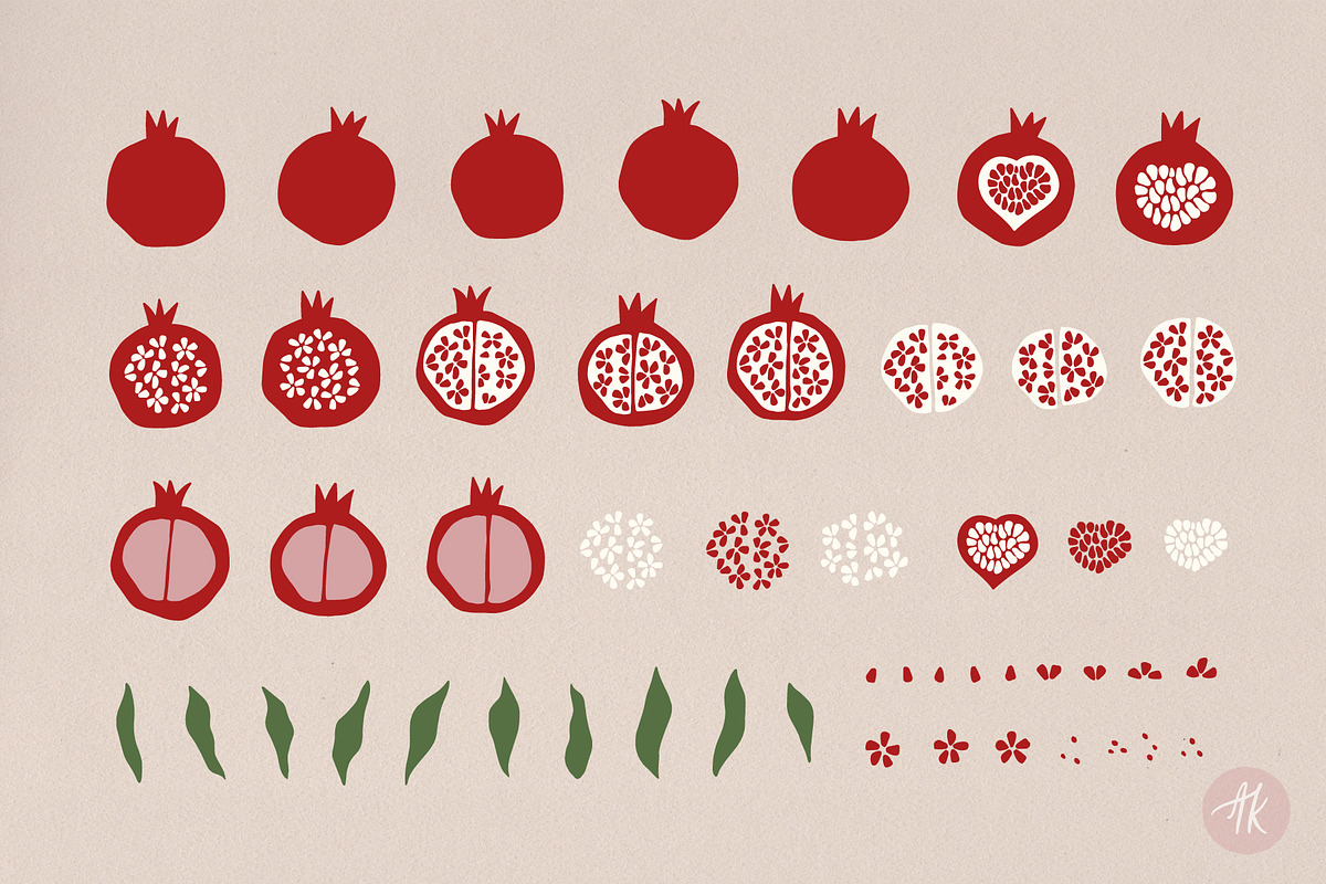 Pomegranate Fruit Clipart Set, an Object Graphic by Alena Koval (Photo 2 of 16)