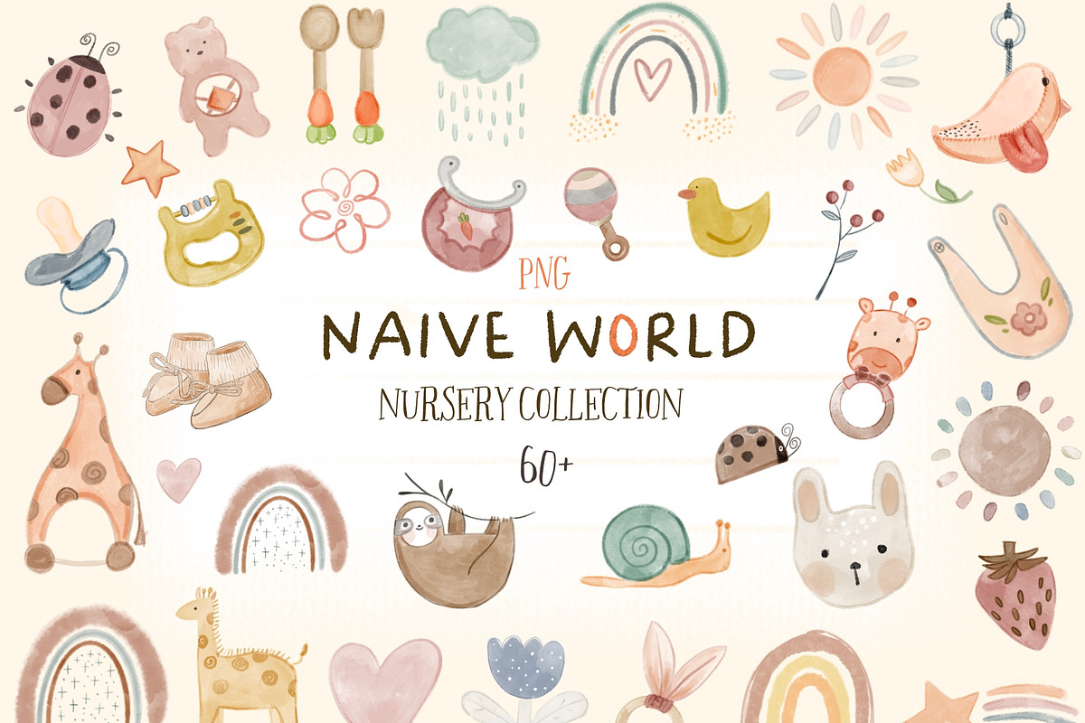 Naive word, Newborn children PNG., a Decorative Illustration by Hello My Print (Photo 1 of 9)