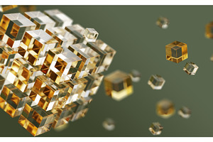 3d gold glass cube of connected, a Technology Illustration by Marozhkastudio