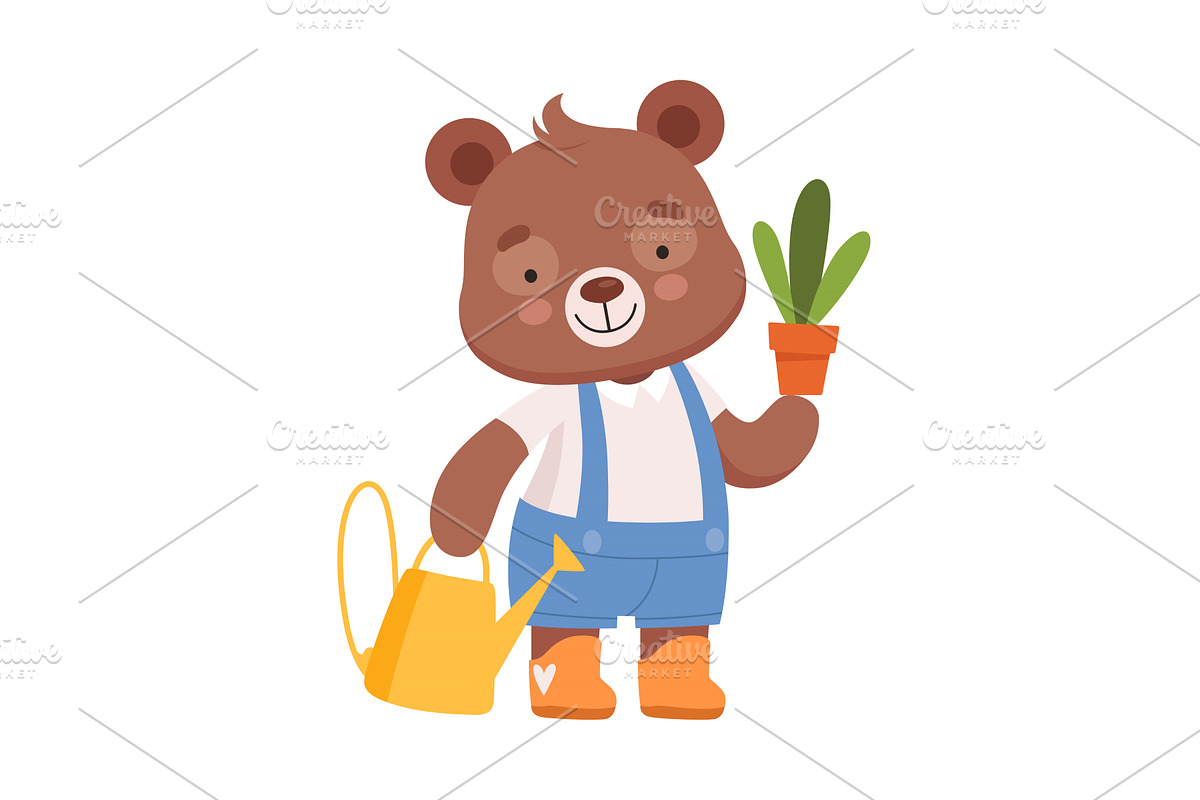 Smiling Bear Character Carrying, an Animal Illustration by TopVectors