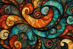 Abstract swirling art teal orange br, an Abstract Photo by Pixeness Studio