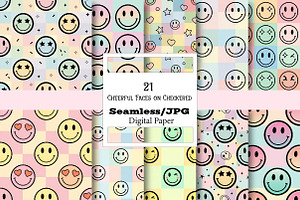 Cheerful Faces on Checkered Pattern, a Pattern Graphic by Wow Magic