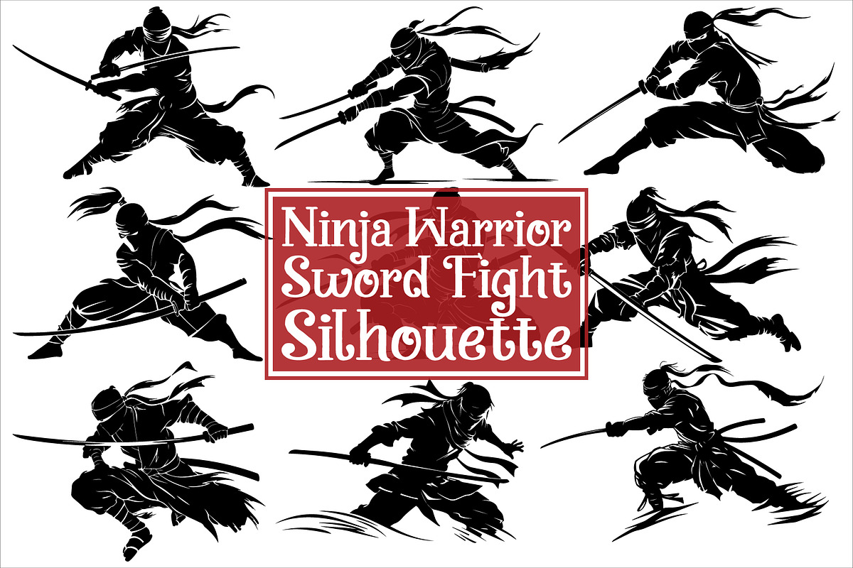Ninja Warrior Sword Fight Silhouette, an Illustration by Amazin_art