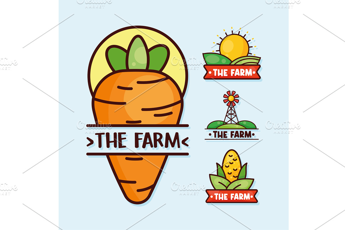 four farm products badges, an Object Illustration by studiogstock