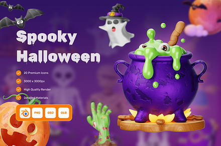 Spooky 3D Halloween Icon set, an Object 3D Model by Eisthetic Studio