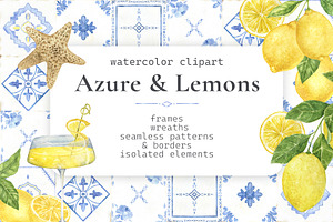 Azure and Lemons watercolor clipart
