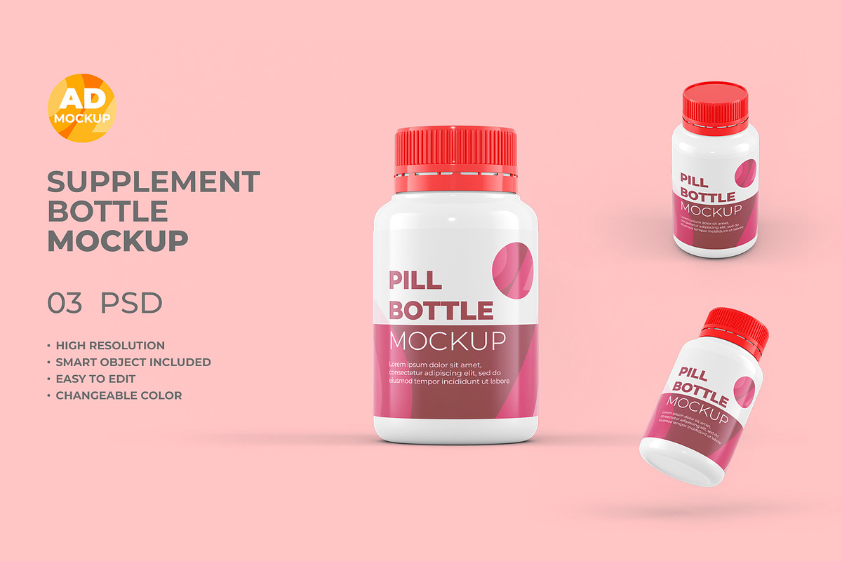 Pill Bottle Mockup – 03 PSD, a Packaging Mockup by Adstart (Photo 1 of 5)