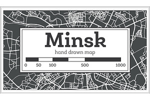 Minsk Belarus Map In Retro Style.