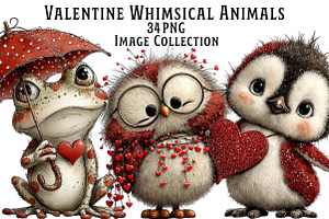 Valentine Whimsical Animals Clipart, an Illustration by Dream Creation