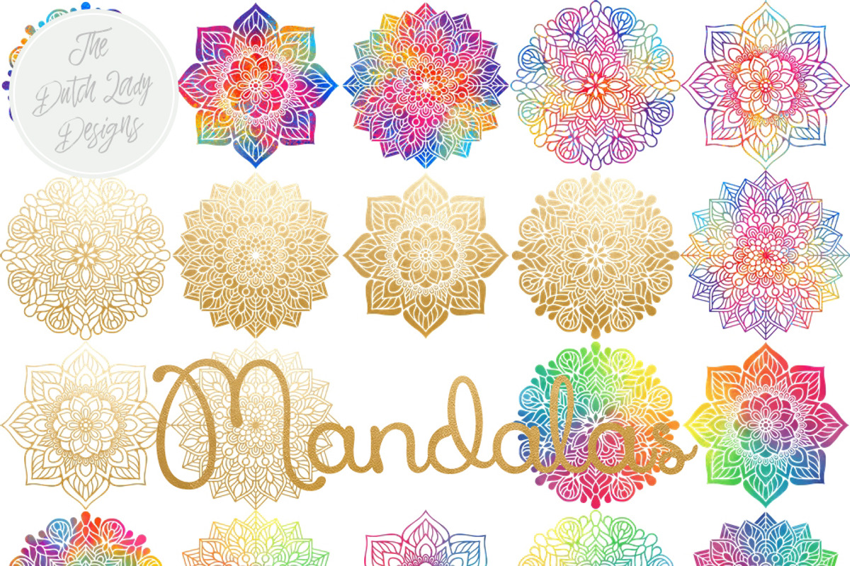 Mandala Clipart Set Rainbow & Gold, an Illustration by The Dutch Lady Designs (Photo 3 of 6)