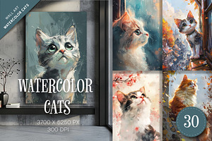 Watercolor cats. Wall art., a Decorative Illustration by KENO Mascots