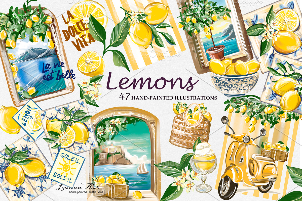 Lemons Clipart Set, a Seasonal Illustration by Leonaa art (Photo 1 of 11)
