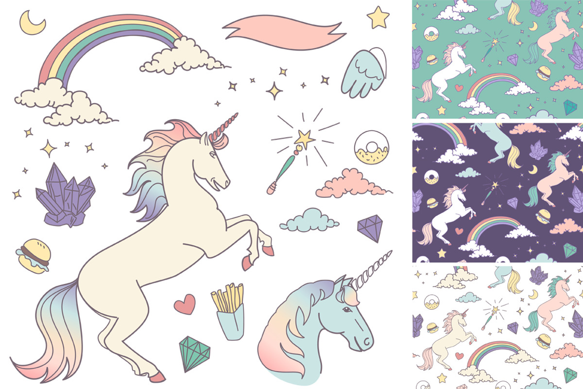 Unicorn Clip Art & backgrounds, an Animal Illustration by GraphicMarket (Photo 1 of 6)