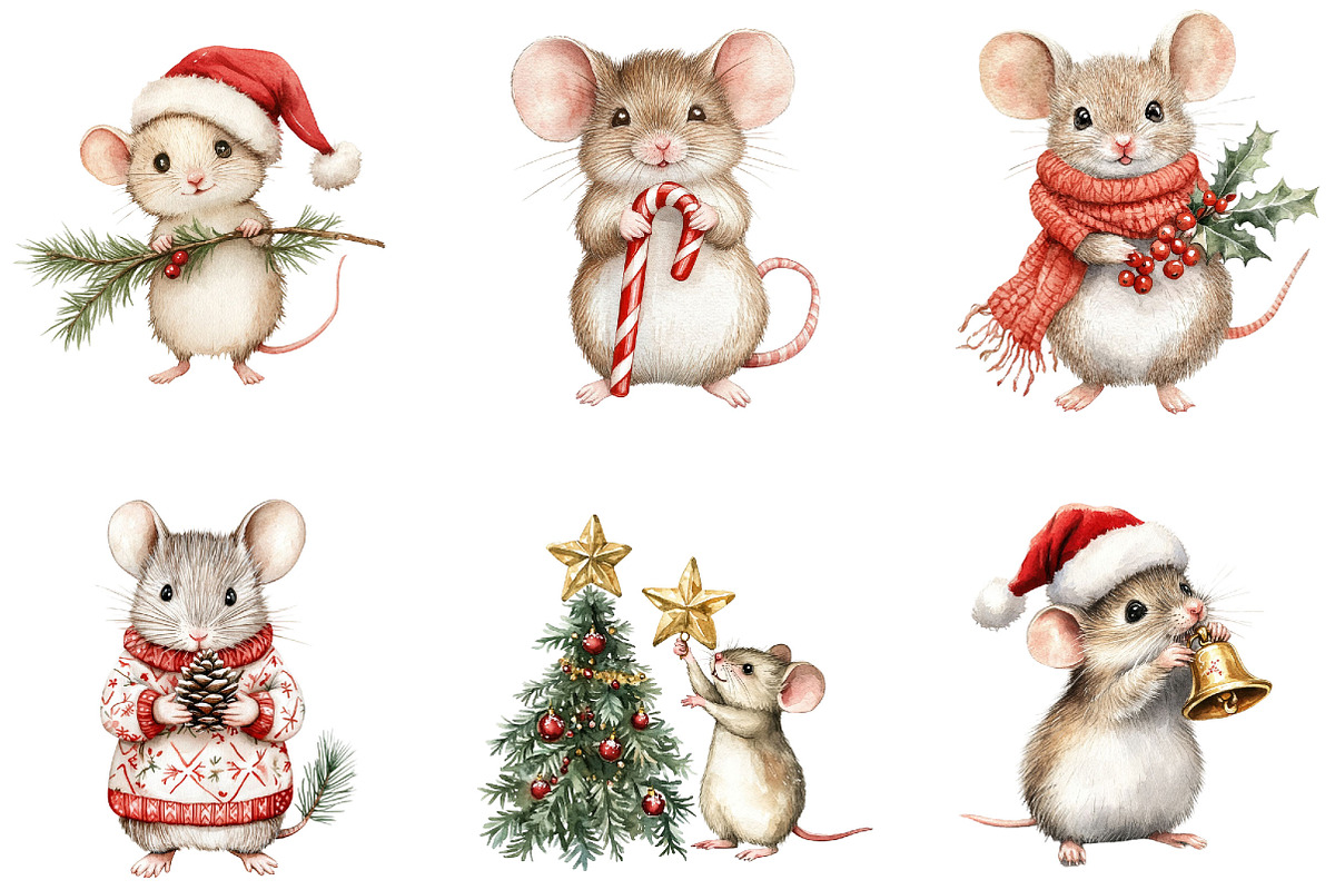 Whimsical Christmas Mouse Clipart, a Seasonal Illustration by Designking (Photo 3 of 4)