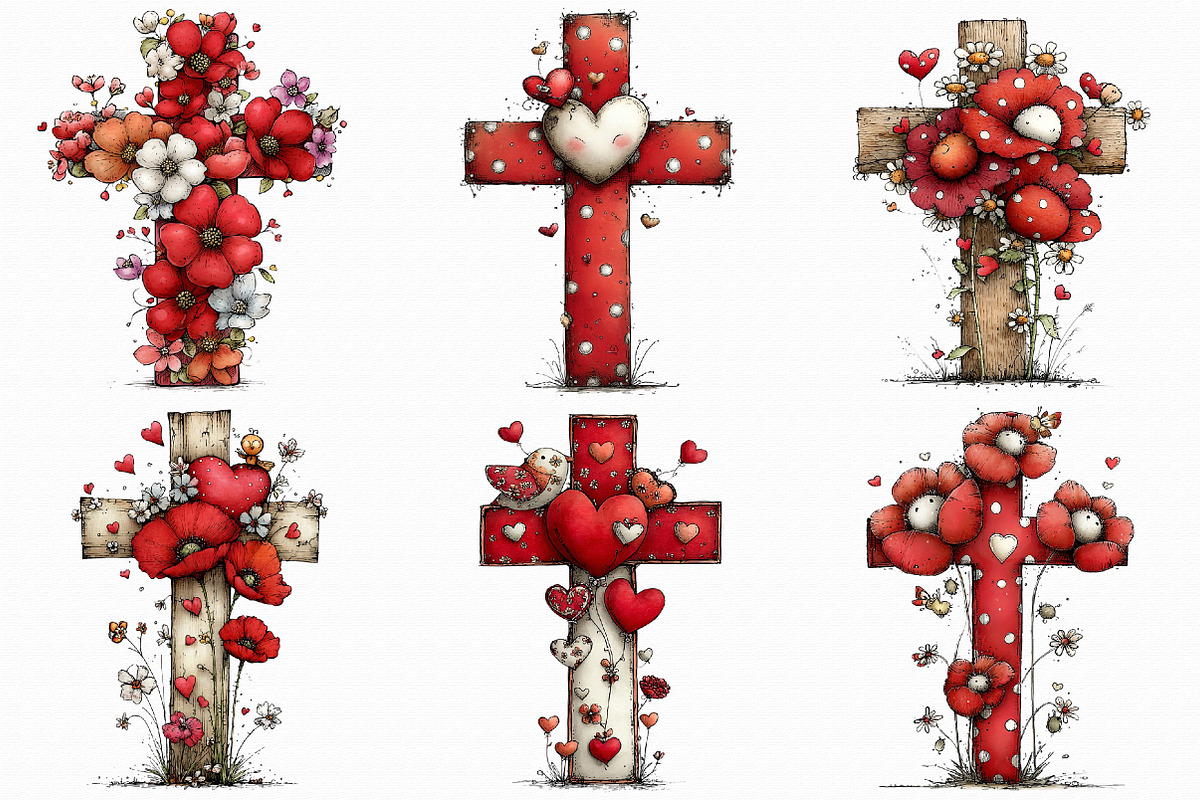 Whimsical Valentine Cross Clipart, an Illustration by Libby Wishes (Photo 5 of 9)