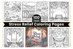 Stress Relief Adult Coloring Book, a Decorative Illustration by Design Station