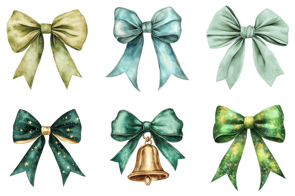 Green Coquette Christmas Bow Clipart, an Illustration by DreamArtGraphic (Photo 2 of 5)