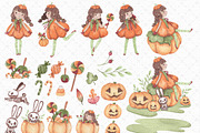 Pumpkin Girl Watercolor Clipart, an Illustration by GauSilvaStudio (Thumbnail 2 of 5)