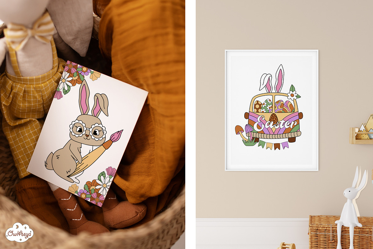 Groovy Easter Retro collection, an Animal Illustration by owlasya (Photo 4 of 8)