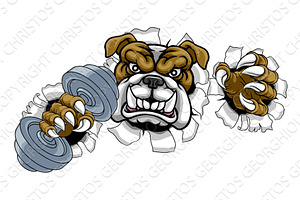 Bulldog Dog Weight Lifting Dumbbell, an Animal Illustration by Christos Georghiou