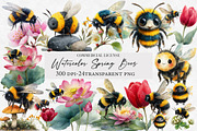 Watercolor Spring Bees Clipart, an Illustration by Designworld (Thumbnail 1 of 6)