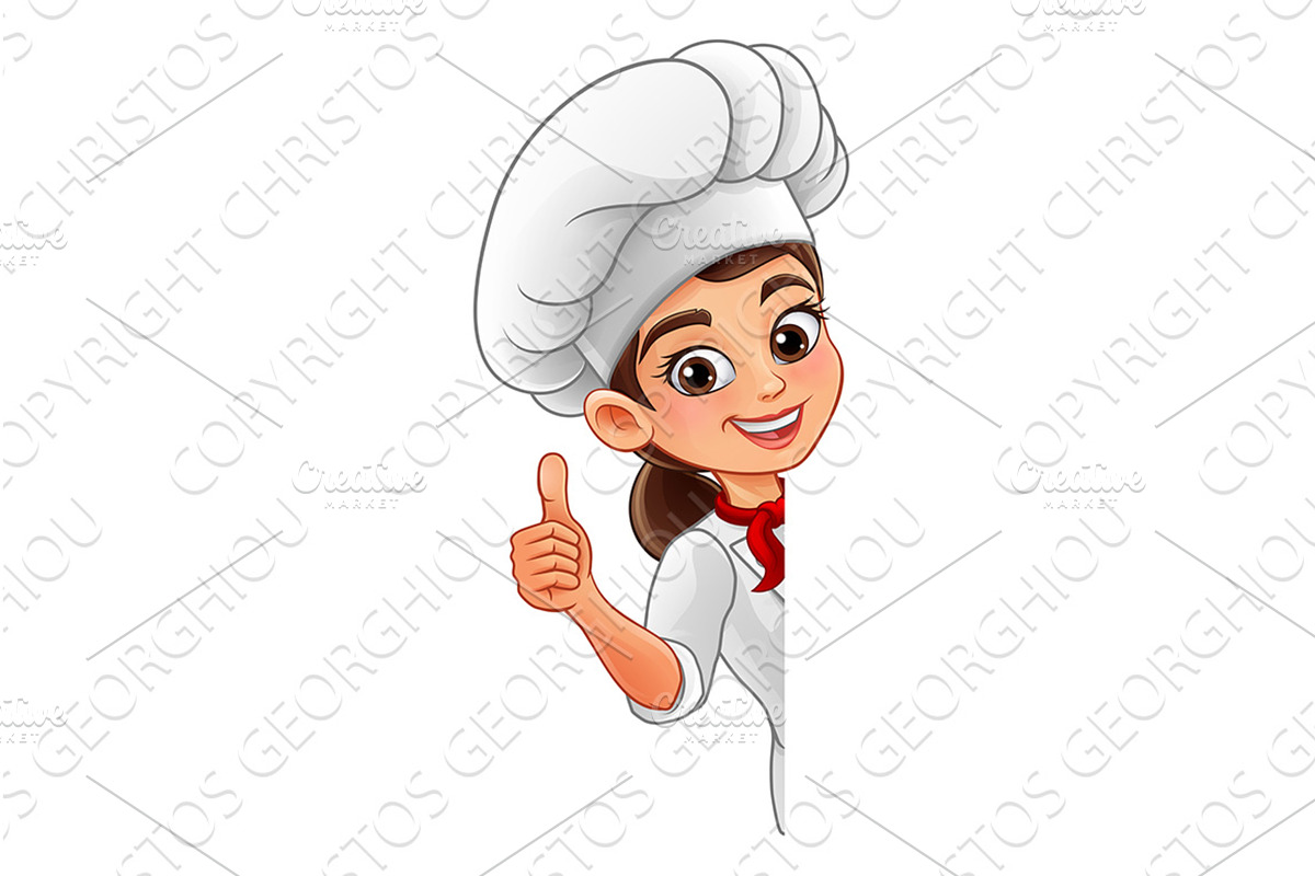 Cartoon Female Chef Peeking With, a Food Illustration by Christos Georghiou