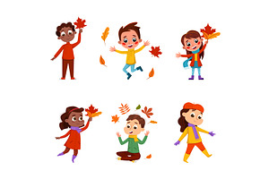 Kids with Autumn Leaf Walking, a Person Illustration by TopVectors