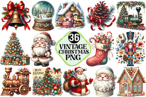 Vintage Christmas Clipart, an Illustration by Pixels.Craft