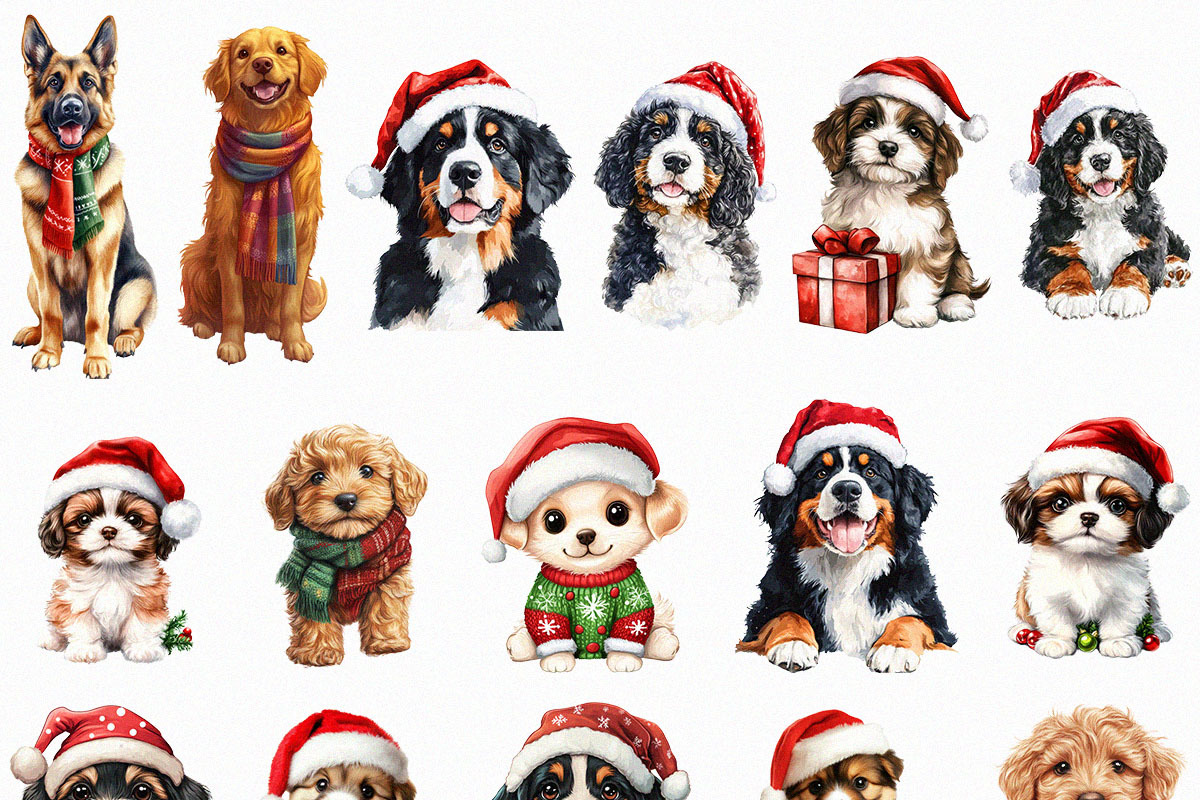 Christmas Dogs Clipart (PNG), an Animal Illustration by DesignBTF (Photo 2 of 7)