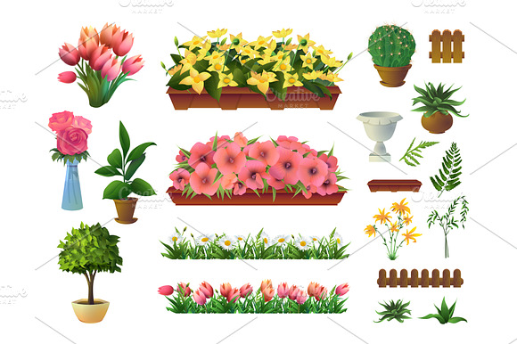 Plants And Flowers Vector Icons Set