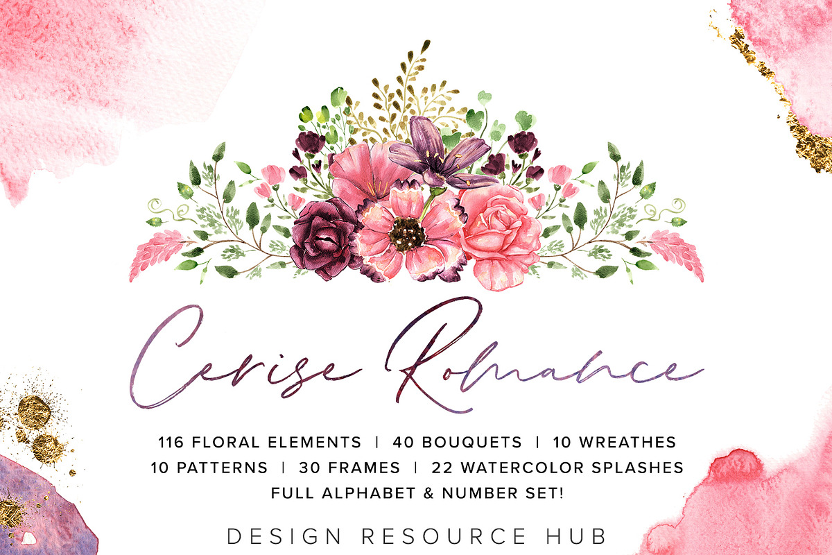 Watercolor Pack: Cerise Romance, a Texture Illustration by Design Resource Hub (Photo 1 of 11)