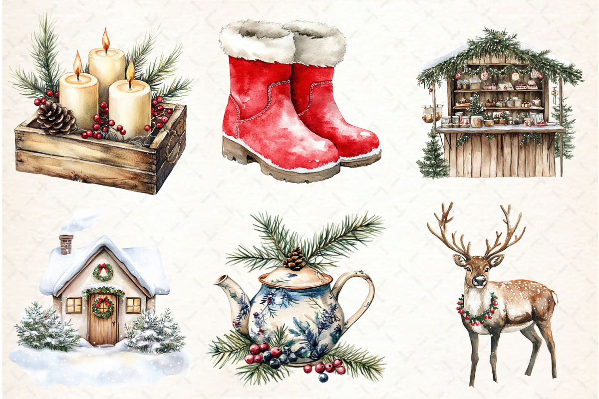Watercolor Christmas Time Clipart, an Illustration by Libby Wishes (Photo 5 of 9)